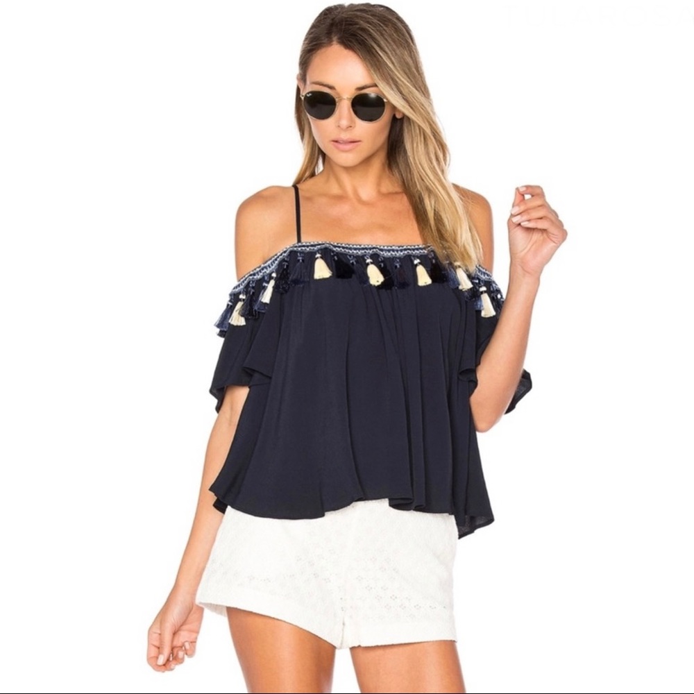 NEW TULAROSA REVOLVE NAVY COLD-SHOULDER TOP